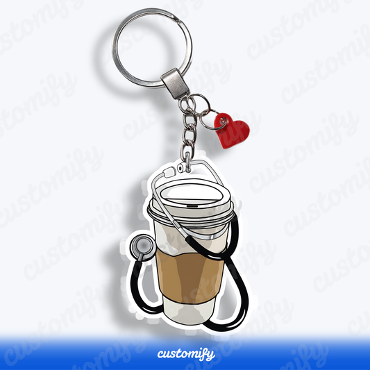 a steaming cup of coffee and a professional stethoscope
