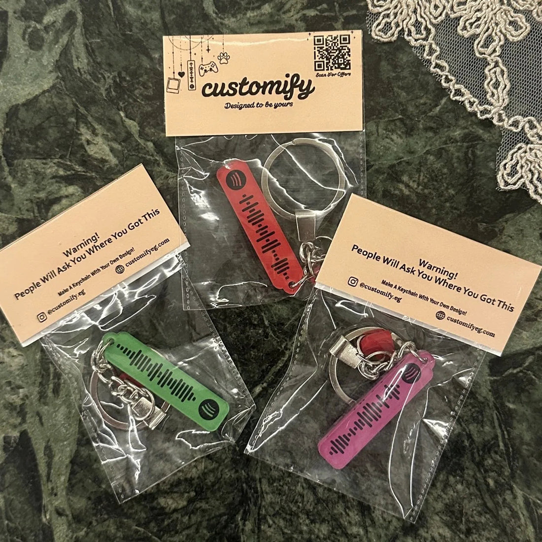 Custom Spotify Code keychain with heart accessory