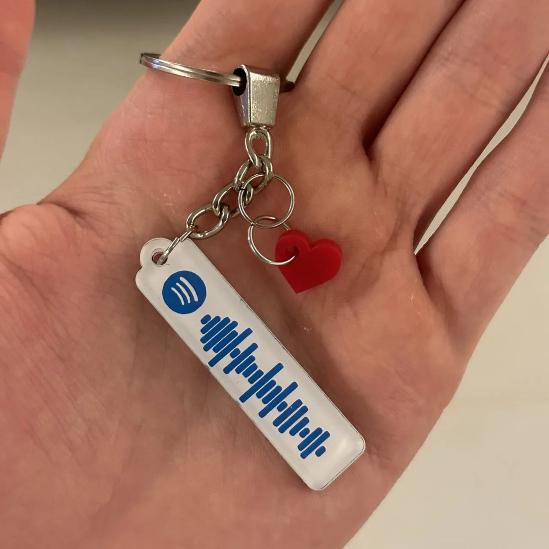 Custom Spotify Code keychain closeup