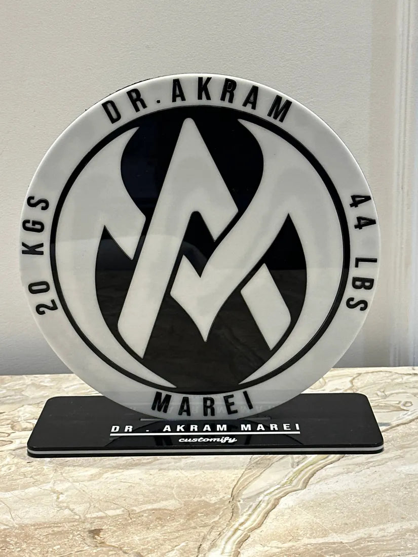 Luxury desktop stand — acrylic plaque on engraved base
